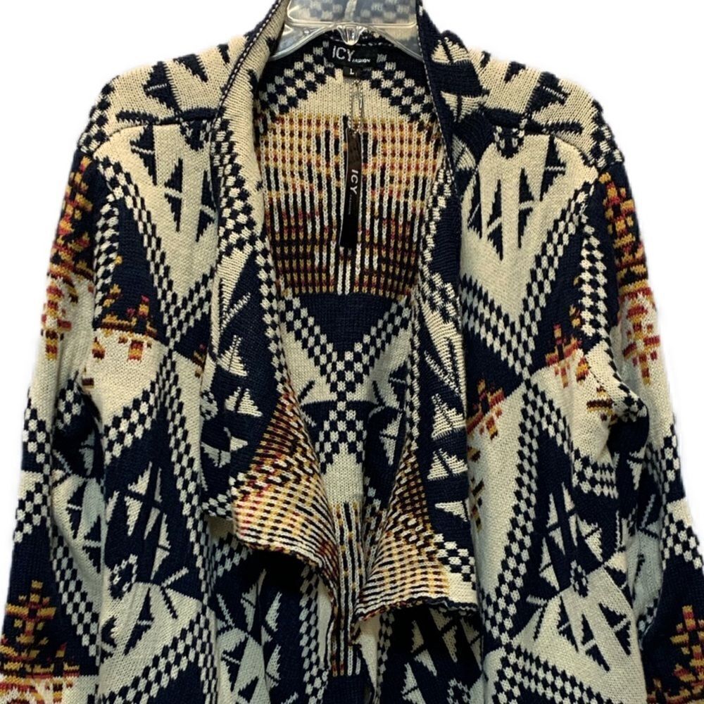 NWT Icy Fashion Sweaters Aztec Print Open Cardigan size M - Picture 3 of 12